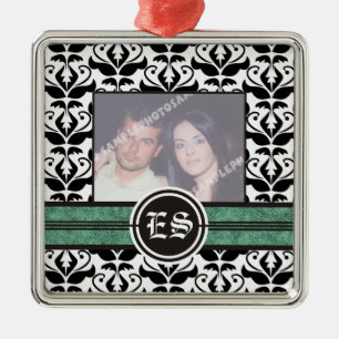 Metal Ornamento de fotos em casamento tema damasco preto