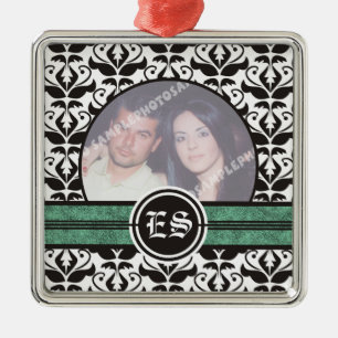 Metal Ornamento de fotos em casamento tema damasco preto