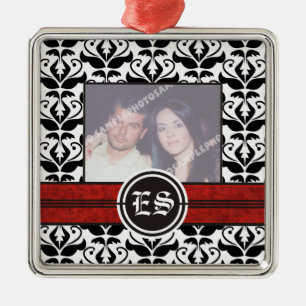 Metal Ornamento de fotos em casamento tema damasco preto
