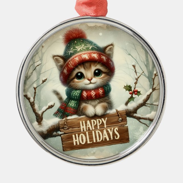 Metal Ornamento de Gatinho de Natal (Frente)
