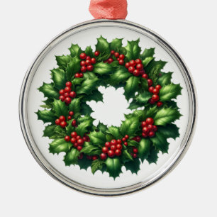 Metal Ornamento de Natal Holly Wreath