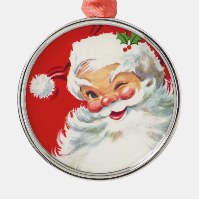 Metal Ornamento de Papai Noel do vintage (Frente)