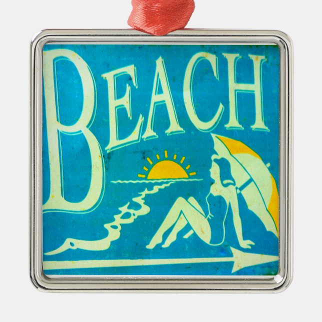 Metal ornamento de placa de praia azul (Frente)