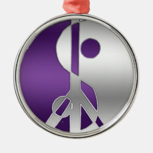 Metal Ornamento de prata e roxo do símbolo de paz de
