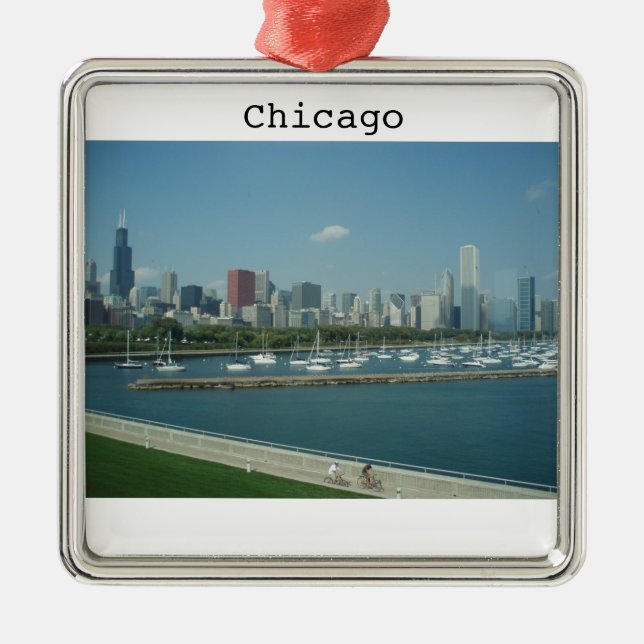 Metal Ornamento do feriado da skyline de Chicago (Frente)