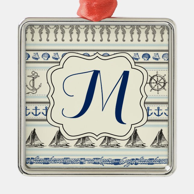 Metal Ornamento do Monograma de Corda Náutica de Navegaç (Frente)