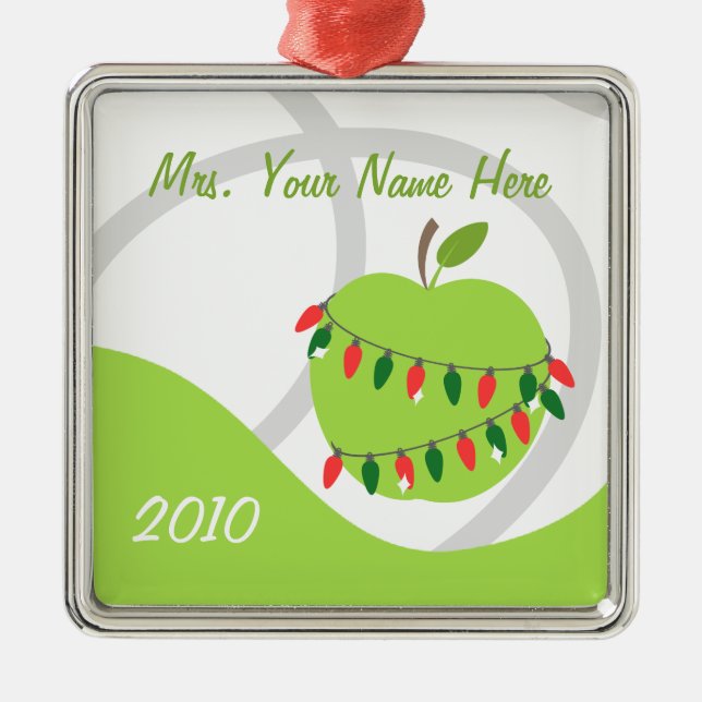 Metal Ornamento do professor - Apple & luzes de Natal (Frente)