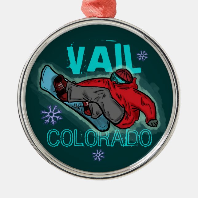Metal Ornamento do snowboarder de Vail Colorado (Frente)