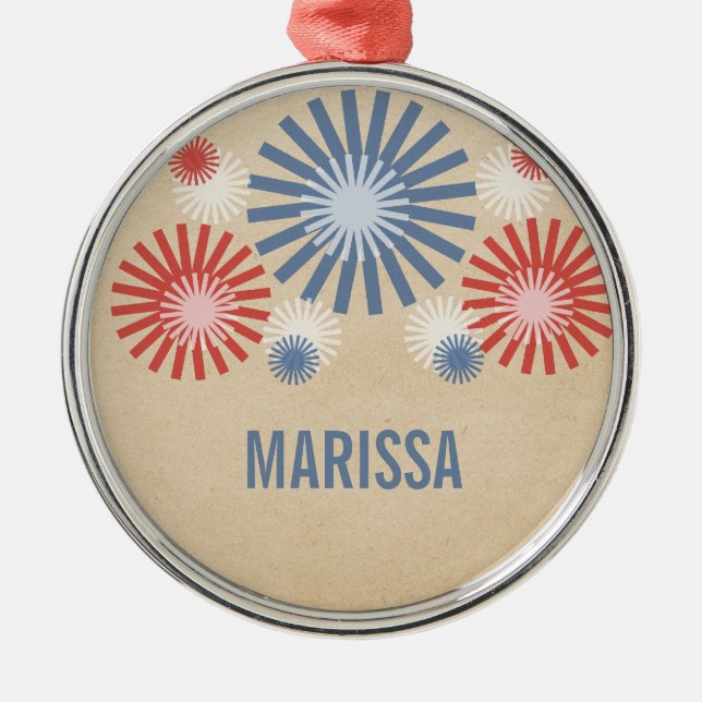 Metal Ornamento Funky 4 de julho do Fireworks (Frente)
