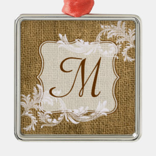 Metal Ornamento Inicial do Local de Burlap Country Monog