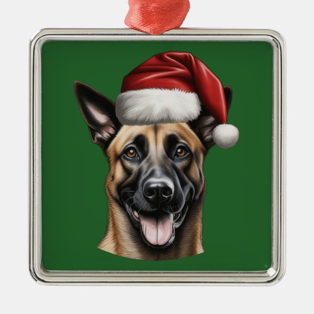 Metal Ornamento Malinois Belga de Watercolor Christmas (Frente)