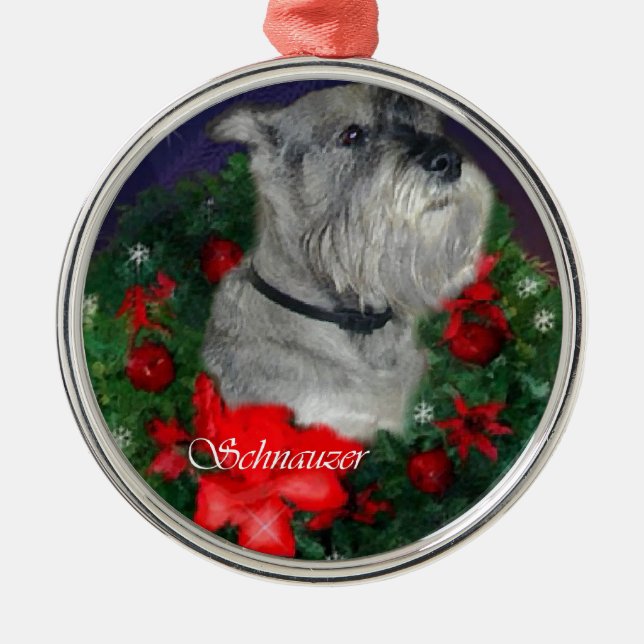 Metal Ornamento Padrão de Presentes de Natal Schnauzer (Frente)