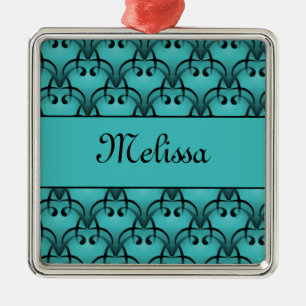 Metal Ornamento Quadrado da Felicidade de Natal, Teal