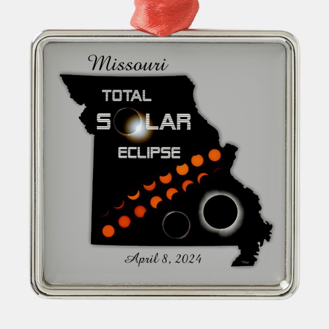 Metal Ornamento Quadrado de Eclipse Solar do Missouri (Frente)