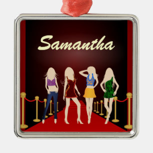 Metal Ornamento Quadrado de Fashion Girls Red Carpet Pre