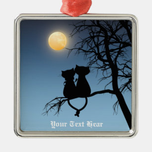 Metal Ornamento Quadrado de Gato Premium com Dois Amante