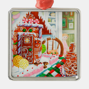 Metal Ornamento Quadrado de GINGERBREAD SURPRISE Premium