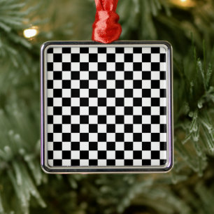 Metal Ornamento Quadrado de Natal Chefiado em Branco Neg