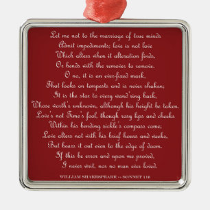 Metal Ornamento quadrado do soneto 116 de Shakespeare