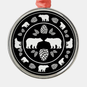 Metal Ornamento redondo de pinecone, ursinho negro russo