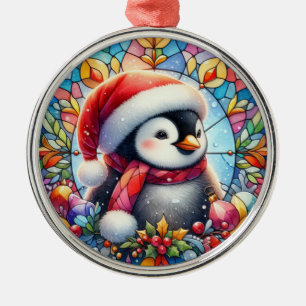 Metal Ornamento Redondo de Pinguins
