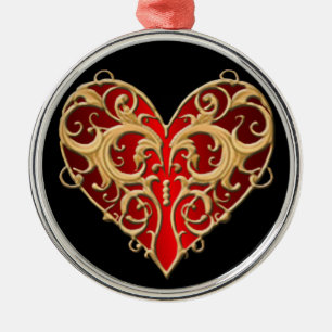 Metal Ornamento Rodado de Coração Vermelho