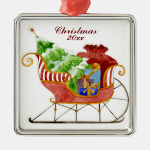 Metal Ornamento Sleigh dos Papais noeis de Natal