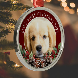 Metal Primeiro Ornamento de Foto de Cachorro de Natal