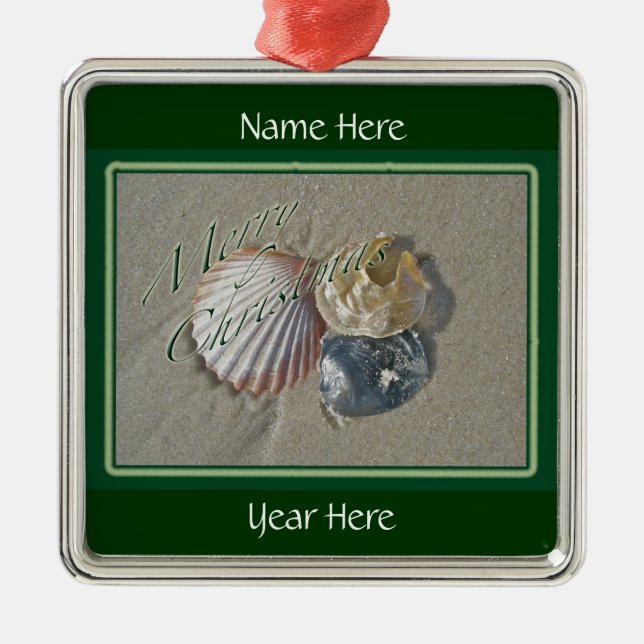 Metal Seashells Feliz Ornamento de Natal (Frente)