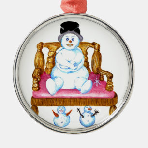 Metal Snowman Sentado Num ornamento de banco