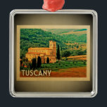 Metal Toscânia Itália Viagens vintage de ornamento<br><div class="desc">Um enfeite legal estilo de vintagem da Toscânia que apresenta uma bela cena do país em Itália da Abbazia di Sant'Antimo (Abadia de Sant'Antimo) - uma delícia italiana.</div>