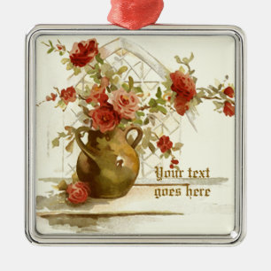 Metal Vase com ornamento de aquarela do rosa vermelha vi