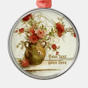 Metal Vase com ornamento de aquarela do rosa vermelha vi