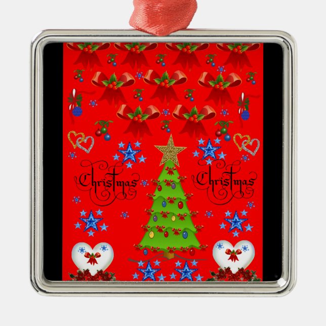 Metal Vermelho de ornamento prateado de Natal (Frente)