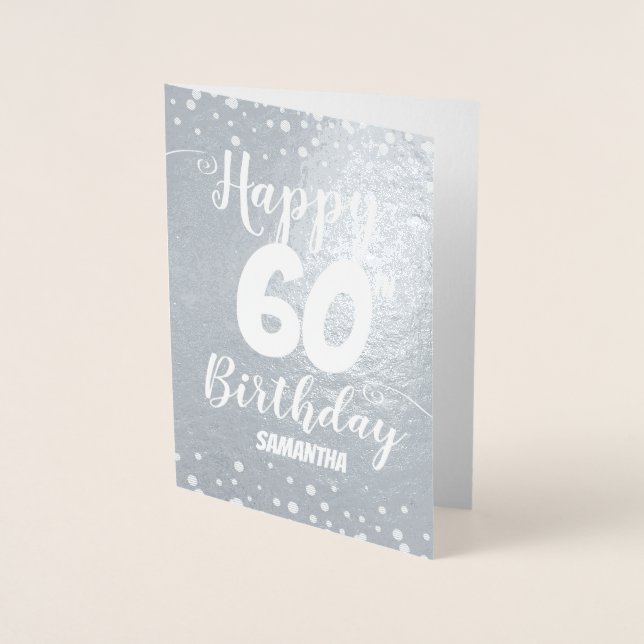 Metalizado 60º Cartão de Foil Personalizado de Aniversário Fe (Frente)