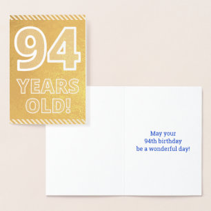 Metalizado 94.o aniversário: Negrito "94 ANOS!" Cartão Azul