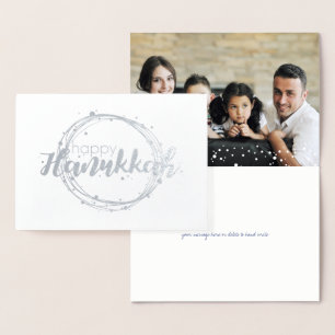 Metalizado Cartão com fotos de Bolhas de Neve e Feliz Hanukka