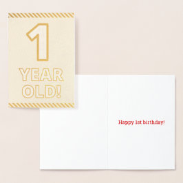 Metalizado Cartão de Aniversário "1 ANO DE IDADE!" com Folha