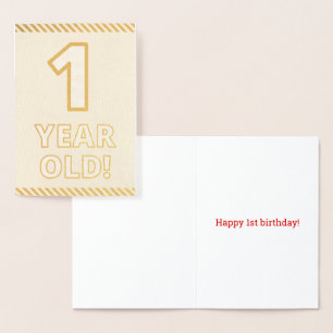 Metalizado Cartão de Aniversário "1 ANO DE IDADE!" com Folha