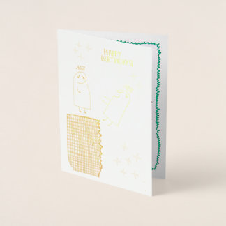 Metalizado Cartão de aniversário bonito desenhado à mão com a