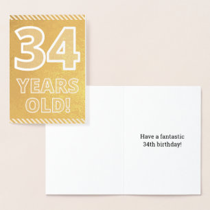 Metalizado Cartão de Aniversário de 34 Anos: Ousado "34 ANOS!