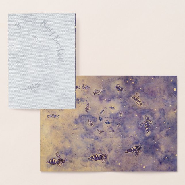 Metalizado Cartão de Aniversário de Abelhas Espaciais (Exibição)
