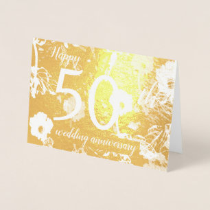 Metalizado Cartão de Aniversário de Casamento Gold Foil Flo