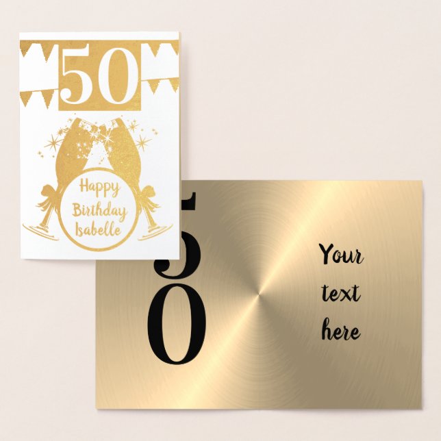 Metalizado Cartão de aniversário personalizado Dourado 50º (Exibição)