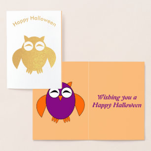 Metalizado Cartão de Foil Cute Halloween Owln