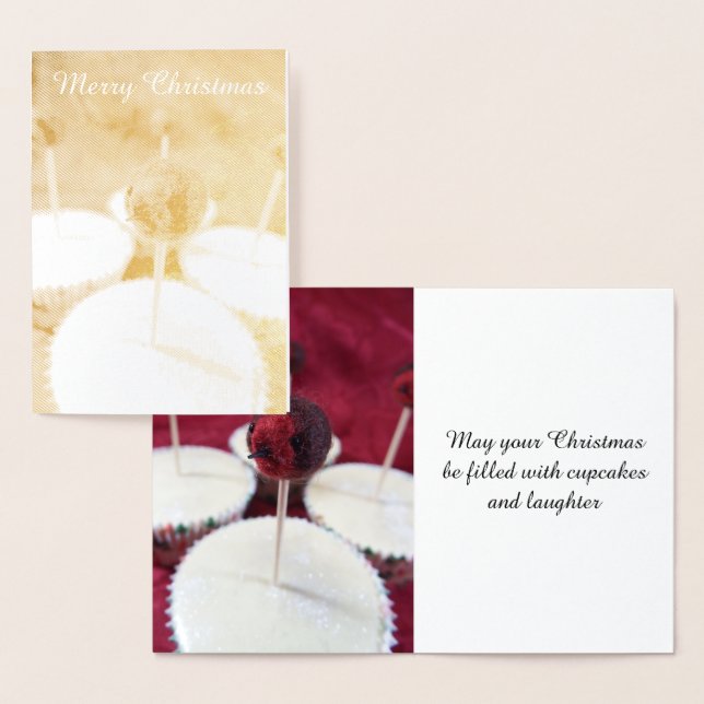 Metalizado Cartão de Foil de Natal do Robin Cupcakes (Exibição)