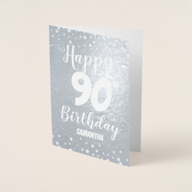 Metalizado Cartão de Foil Personalizado de Aniversário 90 Hap (Frente)