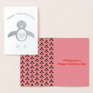 Metalizado Cartão de Folha de Penguin Coração de Amor Bonito