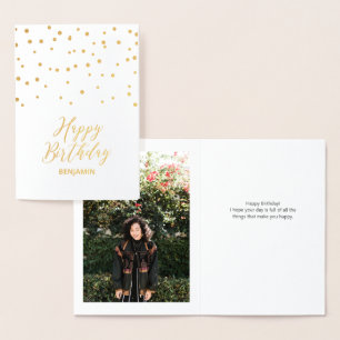 Metalizado Cartão de Fotografia com Confete Dourado de Aniver
