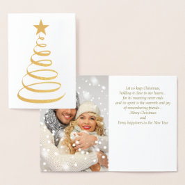 Metalizado Cartão de Natal com Foto em Folha de Ouro com Árvo